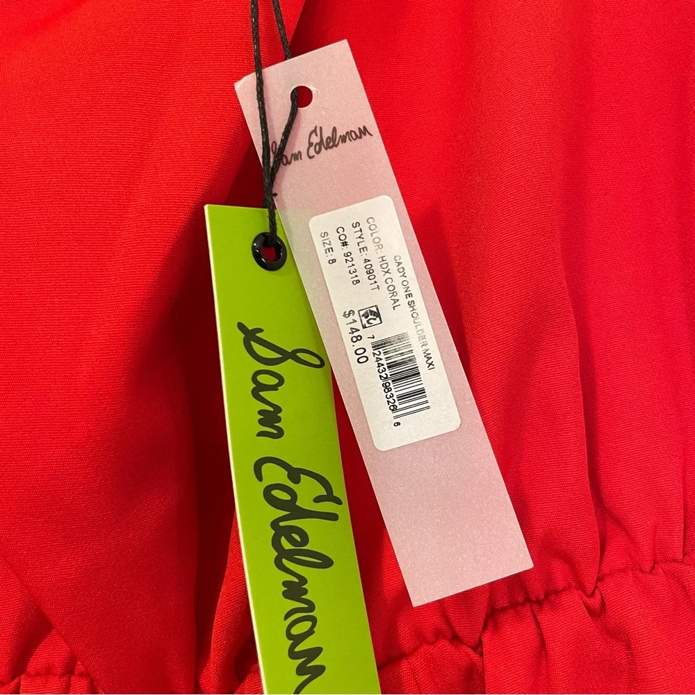 NWT Sam Edelman Cady One Shoulder Satin Midi Dress in Coral Size 8 - Picture 7 of 10